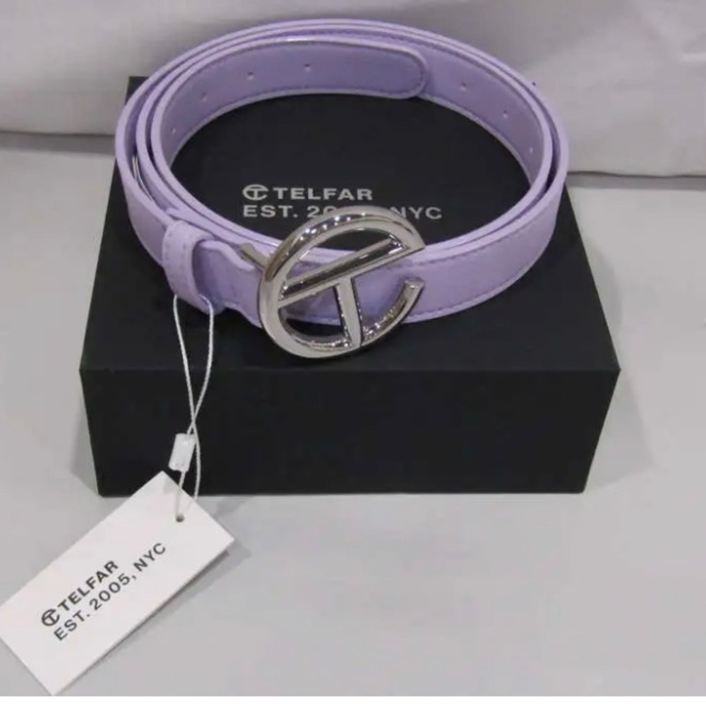 Telfar Unisex US M/L Faux Leather Logo Belt Lavender